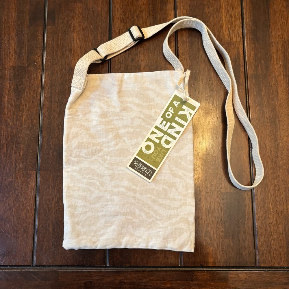 Refried Apparel Crossbody Tote Bag in cream and tan up cycled One Of A Kind